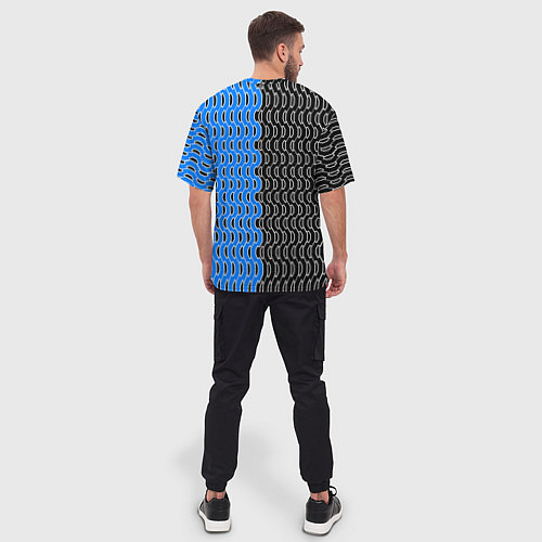 Мужская футболка оверсайз Чёрно-синий паттерн с белой обводкой / 3D-принт – фото 4