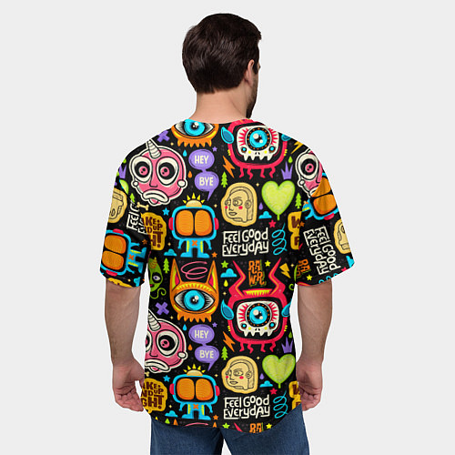 Мужская футболка оверсайз Feel good every day motivation monsters pattern / 3D-принт – фото 4