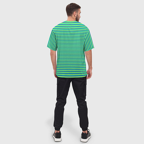 Мужская футболка оверсайз Зелёный в синюю полоску / 3D-принт – фото 4