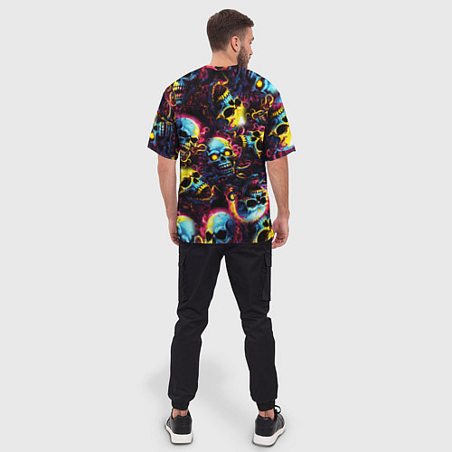 Мужская футболка оверсайз Разноцветные черепушки с щупальцами / 3D-принт – фото 4