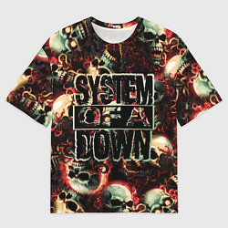 Футболка оверсайз мужская System of a Down на фоне черепов, цвет: 3D-принт