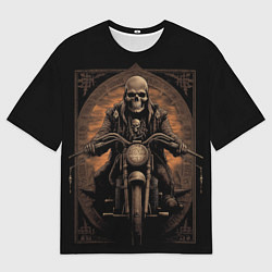 Мужская футболка оверсайз Старый скелет едет на старом мотоцикле