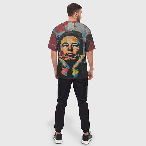 Мужская футболка оверсайз Илон Маск граффити портрет / 3D-принт – фото 4