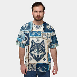 Футболка оверсайз мужская Волки на дениме, цвет: 3D-принт — фото 2