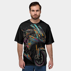 Футболка оверсайз мужская Темный мотоцикл на черном фоне, цвет: 3D-принт — фото 2