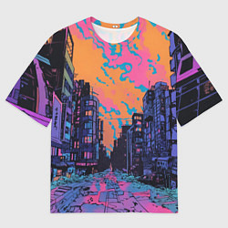 Футболка оверсайз мужская Киберпанк город в стиле комиксов, цвет: 3D-принт