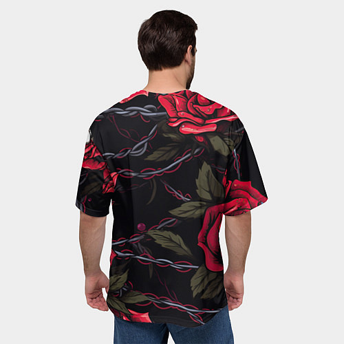 Мужская футболка оверсайз Череп и красные розы / 3D-принт – фото 4
