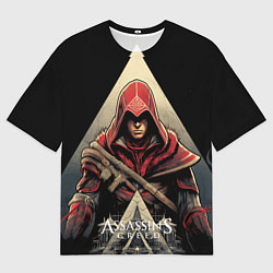 Мужская футболка оверсайз Assassins creed темный капюшон