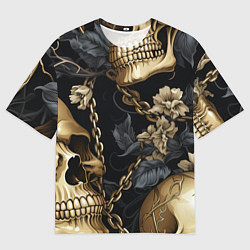 Футболка оверсайз мужская Золотые черепа с цепями, цвет: 3D-принт
