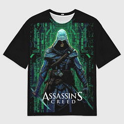 Мужская футболка оверсайз Assassins creed зеленый стиль матрицы