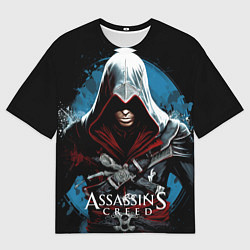 Мужская футболка оверсайз Assassins creed темный синий фон