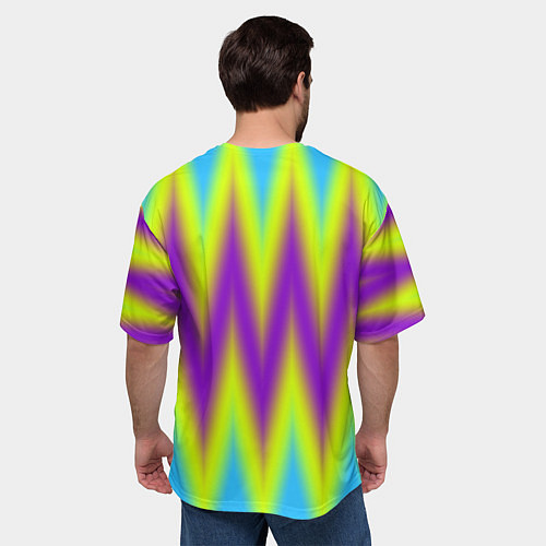 Мужская футболка оверсайз Неоновые зигзаги / 3D-принт – фото 4