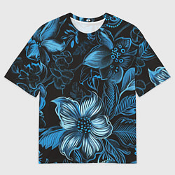 Мужская футболка оверсайз Синие цветы абстракции