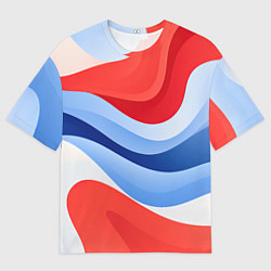 Футболка оверсайз мужская Волнистые полосы красные белые синие, цвет: 3D-принт