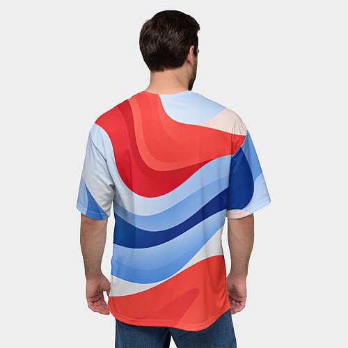 Мужская футболка оверсайз Волнистые полосы красные белые синие / 3D-принт – фото 4