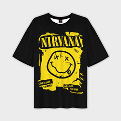 Футболка оверсайз мужская Nirvana - смайлик, цвет: 3D-принт