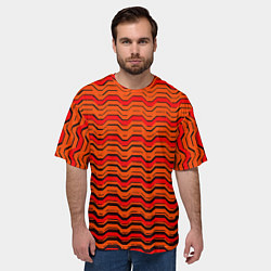 Футболка оверсайз мужская Красные линии и чёрные полосы, цвет: 3D-принт — фото 2