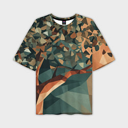 Мужская футболка оверсайз Полигональное дерево с зелеными листьями