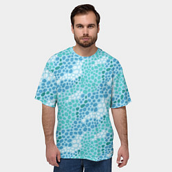 Футболка оверсайз мужская Океанские волны из синих и бирюзовых камней, цвет: 3D-принт — фото 2