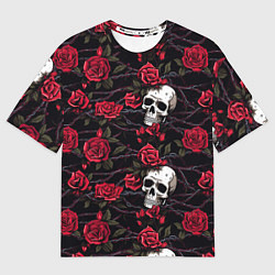 Футболка оверсайз мужская Черепа с алыми розами, цвет: 3D-принт