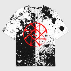 Футболка оверсайз мужская Стальной алхимик - брызги черно-белые, цвет: 3D-принт