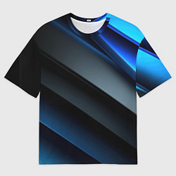 Мужская футболка оверсайз Темная синяя стильная абстракция на черном фоне