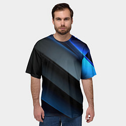 Футболка оверсайз мужская Темная синяя стильная абстракция на черном фоне, цвет: 3D-принт — фото 2