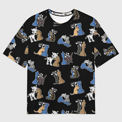 Футболка оверсайз мужская Котики и шахматы на черном, цвет: 3D-принт