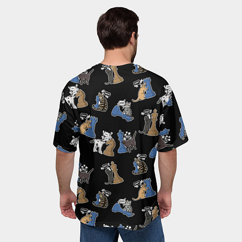 Мужская футболка оверсайз Котики и шахматы на черном / 3D-принт – фото 4