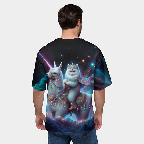 Мужская футболка оверсайз Персидский кот верхом на альпаке / 3D-принт – фото 4