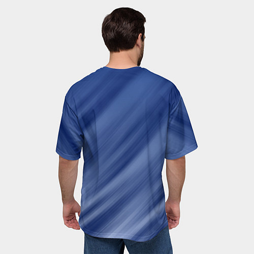 Мужская футболка оверсайз Белые полосы на синем фоне / 3D-принт – фото 4