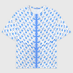 Футболка оверсайз мужская Синие киберпанк ячейки на белом фоне, цвет: 3D-принт