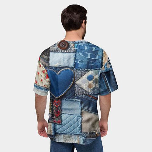 Мужская футболка оверсайз Джинсовый пэчворк - нейросеть / 3D-принт – фото 4