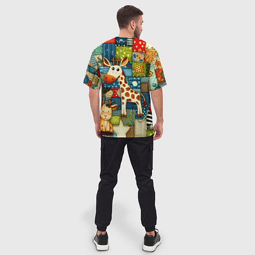 Мужская футболка оверсайз Жираф и компания - пэчворк нейросеть / 3D-принт – фото 4