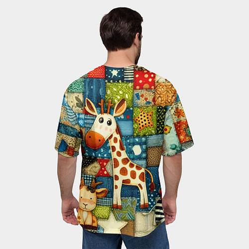 Мужская футболка оверсайз Жираф и компания - пэчворк нейросеть / 3D-принт – фото 4