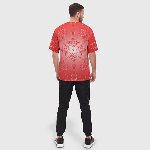 Мужская футболка оверсайз Красный симметричный узор / 3D-принт – фото 4