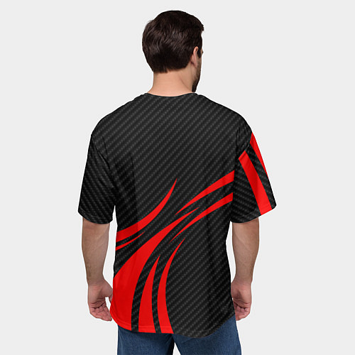 Мужская футболка оверсайз GTR Nissan - Carbon and red / 3D-принт – фото 4