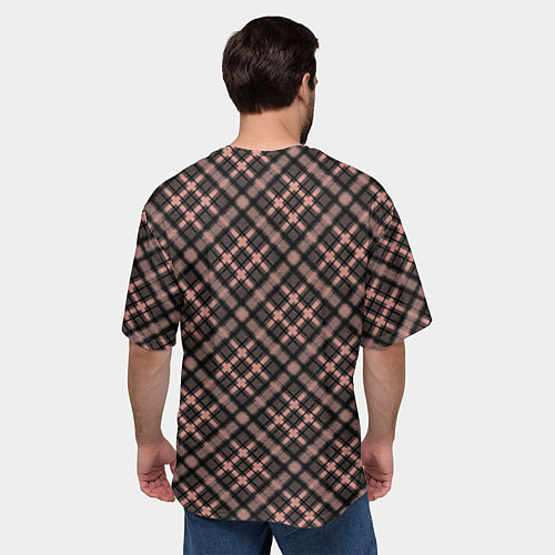 Мужская футболка оверсайз Крупная клетка тёмно-персиковый / 3D-принт – фото 4