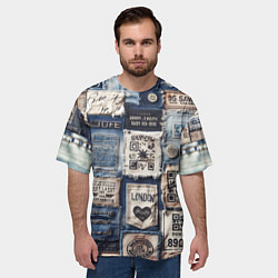 Футболка оверсайз мужская Пэчворк джинсы из Лондона, цвет: 3D-принт — фото 2
