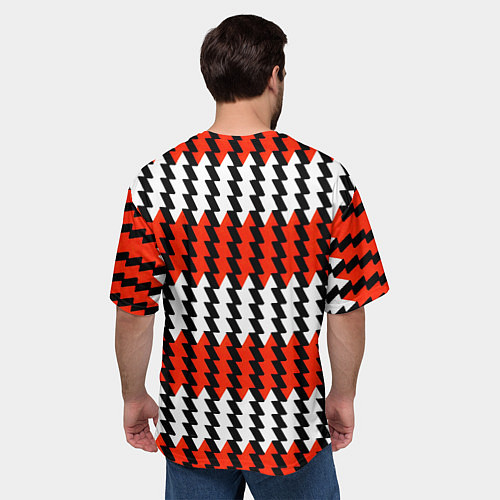 Мужская футболка оверсайз Вертикальные красно-белые полосы / 3D-принт – фото 4