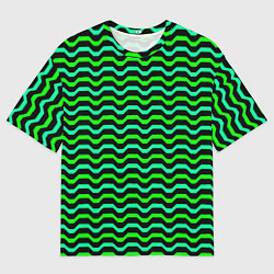 Футболка оверсайз мужская Зелёные полосы на чёрном фоне, цвет: 3D-принт