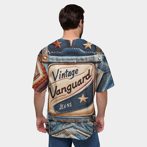 Мужская футболка оверсайз Vintage vanguard jeans - patchwork / 3D-принт – фото 4