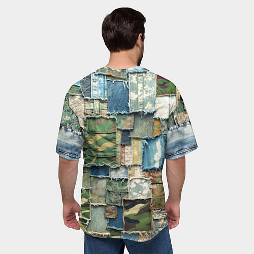 Мужская футболка оверсайз Джинсы с камуфляжем пэчворк / 3D-принт – фото 4