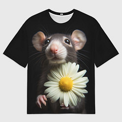 Футболка оверсайз мужская Крыс и ромашка, цвет: 3D-принт