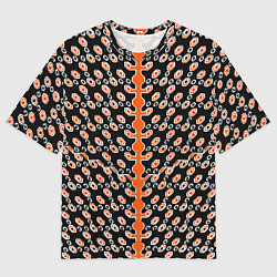 Футболка оверсайз мужская Оранжевые киберпанк ячейки на чёрном фоне, цвет: 3D-принт