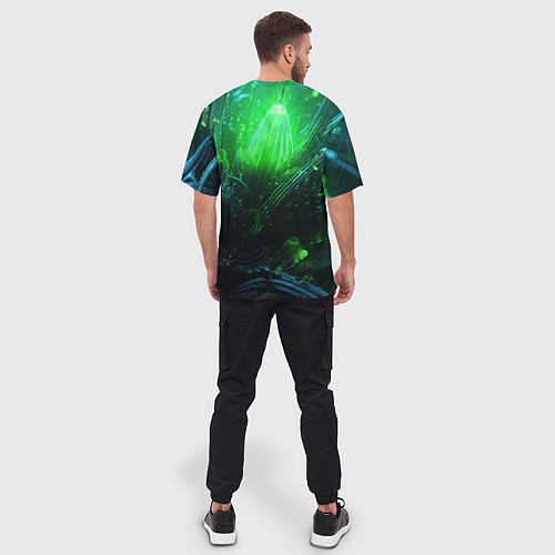 Мужская футболка оверсайз Зеленая кислотная яркая неоновая абстракция / 3D-принт – фото 4