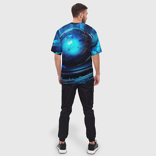 Мужская футболка оверсайз Кислотная синяя яркая неоновая абстракция / 3D-принт – фото 4