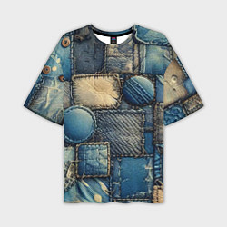 Футболка оверсайз мужская Denim patchwork - ai art, цвет: 3D-принт