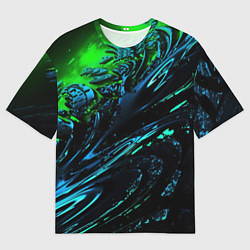 Футболка оверсайз мужская Яркая зеленая краска на темной абстракции, цвет: 3D-принт