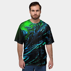 Футболка оверсайз мужская Яркая зеленая краска на темной абстракции, цвет: 3D-принт — фото 2